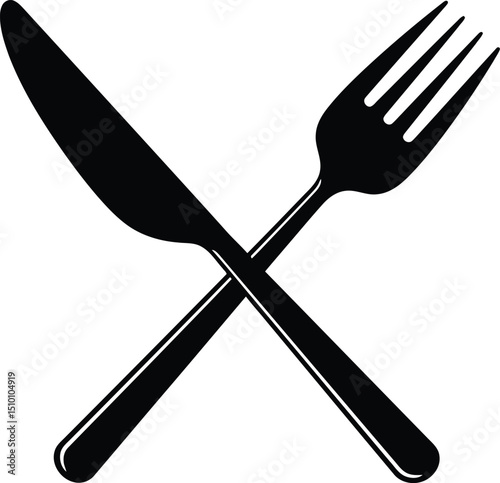 Minimalist kitchen utensil icon butter knife and fork
