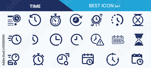 Best solid icon set collection for time. Waiting, alert, hourglass, alarm, price time, speed and vector illustration.