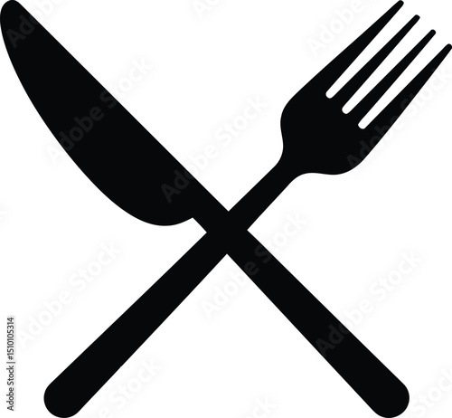 Clean minimalist butter knife and fork crossed symbol