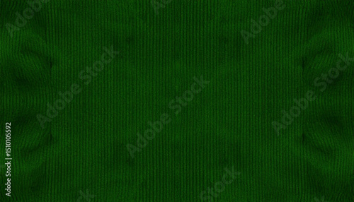 Dark green corduroy fabric with soft wavy folds creating textured volumetric abstract background, evoking calm and natural feeling in design