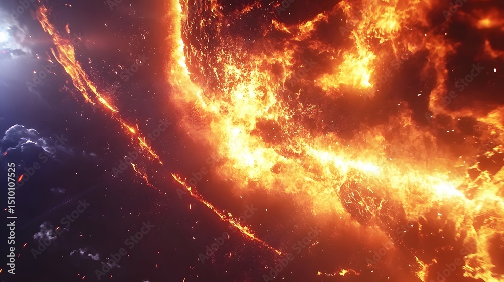 Fototapeta premium Fiery Cosmic Inferno Burning Nebula Space Explosion