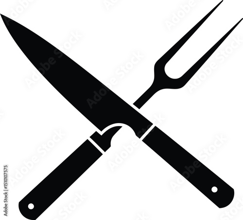 Crossed Japanese Knife and Carving Fork Artwork