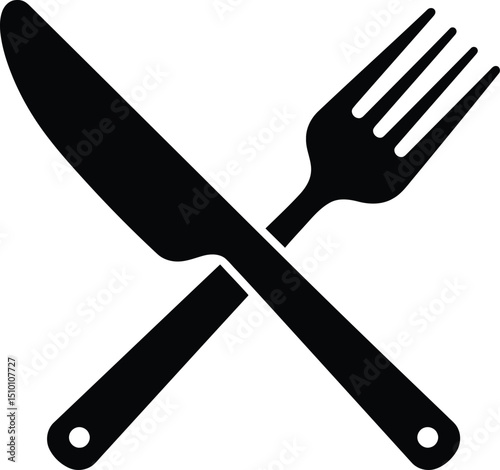 Crossed Dinner Knife and Chunky Fork Illustration