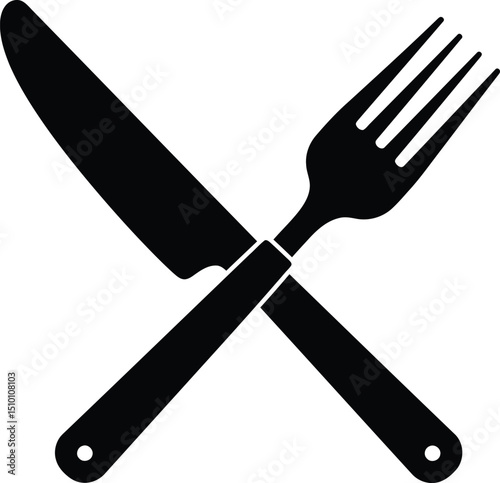 Crossed Dinner Knife and Chunky Fork Icon for Fine Dining Icons