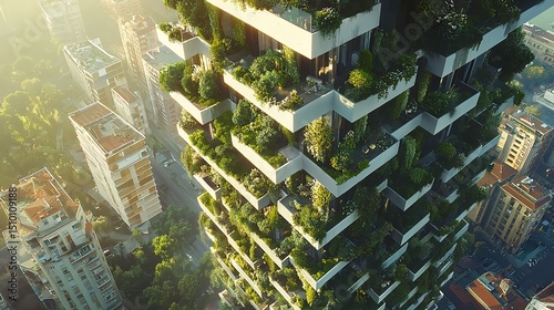 A Modern Skyscraper with Vertical Gardens Integrated into the Facade