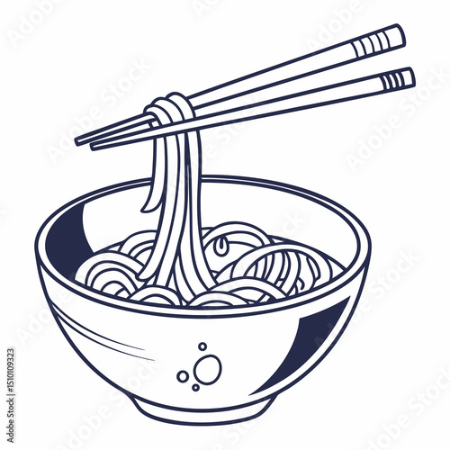 Minimalistic Noodle Bowl Vector with Chopsticks