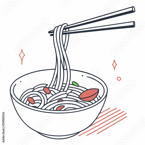 Minimalistic Noodle Bowl Vector with Chopsticks
