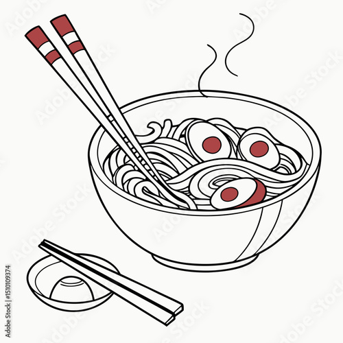 Minimalistic Noodle Bowl Vector with Chopsticks