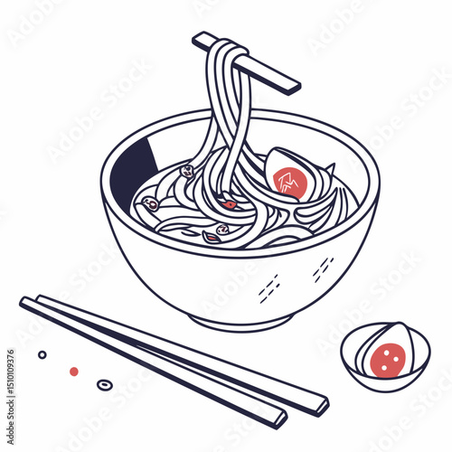 Minimalistic Noodle Bowl Vector with Chopsticks