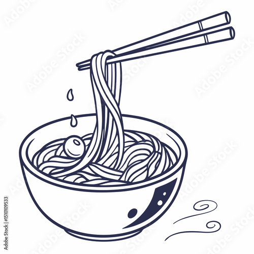 Minimalistic Noodle Bowl Vector with Chopsticks