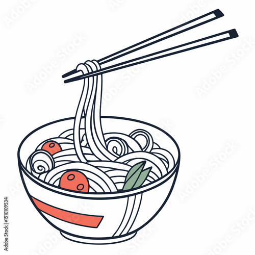 Minimalistic Noodle Bowl Vector with Chopsticks