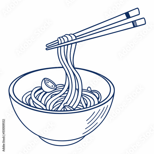Minimalistic Noodle Bowl Vector with Chopsticks