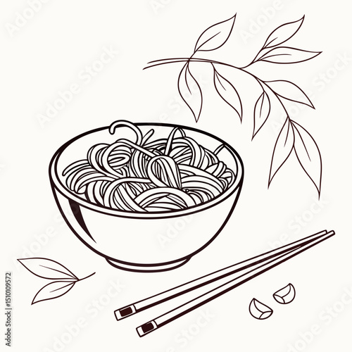 Minimalistic Noodle Bowl Vector with Chopsticks