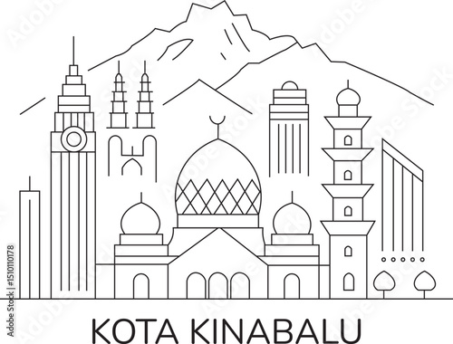 Kota Kinabalu City Line Draw Simple Minimalist