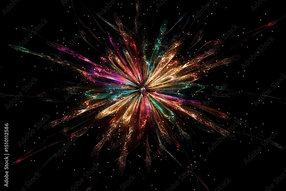 Fototapeta premium Cosmic explosion showcasing vibrant colors and swirling particles in deep space