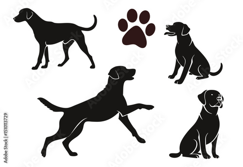 Black labrador retriever silhouettes dog paw print