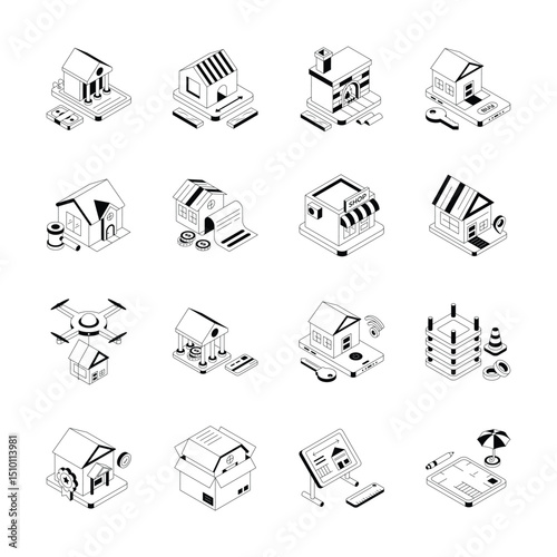 Ready to use pack of real estate and property isometric icons