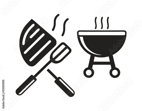 Grilling icons barbecue grill spatula steak