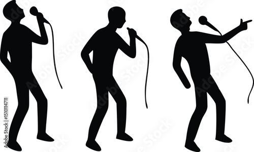 Three silhouettes singing into microphones