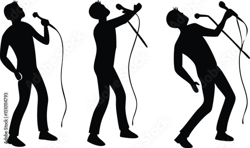 Three silhouettes of singers performing on stage