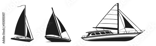 Sailboats and yacht icons black and white