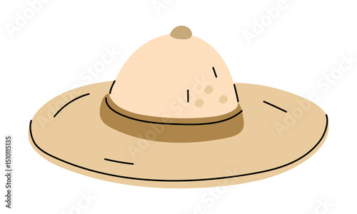 archaeologist's hat from the sun. African safari hat. Flat color illustration. working tools isolated. It is suitable for educational materials, subjects related to science, travel and archeology.