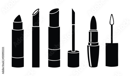 Makeup icons black silhouettes lipstick gloss liner