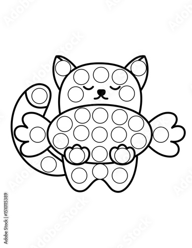 Dot markers pages with animal, vector outline illustration