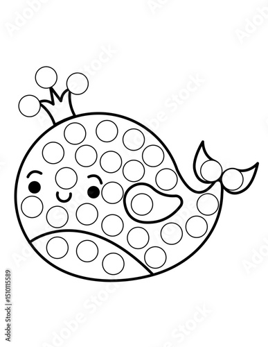 Dot markers pages with animal, vector outline illustration