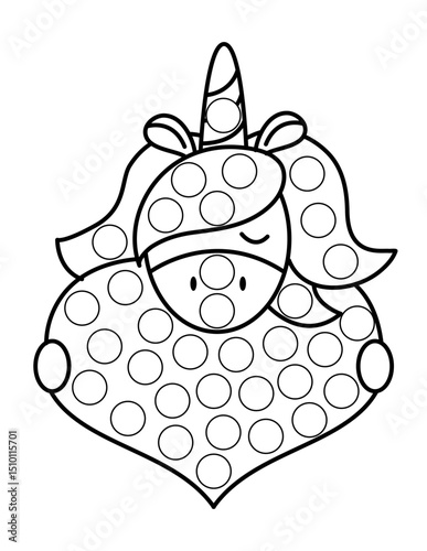 Dot markers pages with animal, vector outline illustration