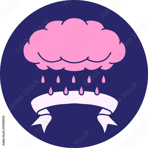 tattoo style icon with banner of a cloud raining