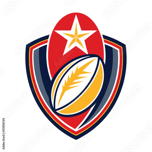 Rugby sport vector logo featuring a rugby ball and star emblem, perfect for rugby enthusiasts and event promotions within the athletic community