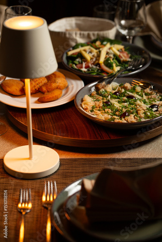 Appetizers on a dinner table with a winter atmosphere, Braga, Portugal.