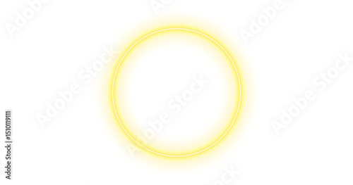 Wallpaper Mural Yellow Neon ring light circle, vector magic glow 3d effect. Realistic yellow Neon shiny ring or swirl, round frame of flare trail with glitter dust, Yellow Neon fairy dust isolated on transparent back Torontodigital.ca