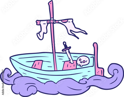 cartoon old shipwrecked boat