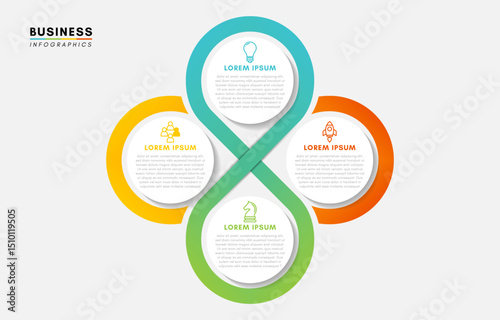 Business infographics design template, diagram with 4 steps or options, vector illustration.