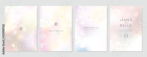 Luxury invitation card design vector set. Elegant wedding card with bubble bokeh blur decorative on light background. Design illustration for cover, poster, gala.