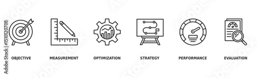 KPI banner web icon vector illustration concept for key performance indicator in the business metrics with an icon of objective, measurement, optimization, strategy, performance, and evaluation