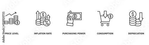 Inflation banner web icon vector illustration concept with icon of the price level, inflation rate, purchasing power, consumption, and depreciation
