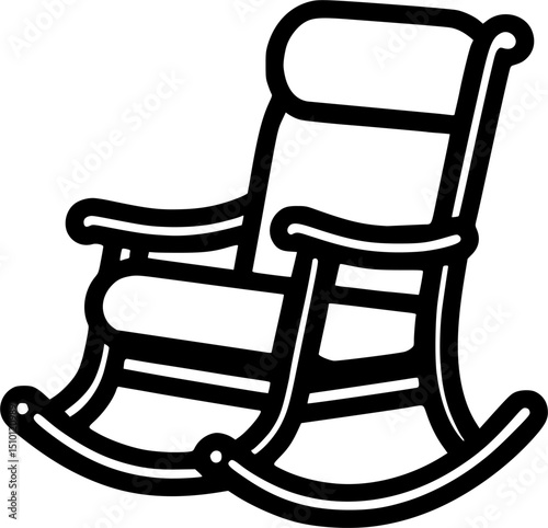 chair rocking. Comfort class concept. Simple mono black line label of sign, symbol, vector, art