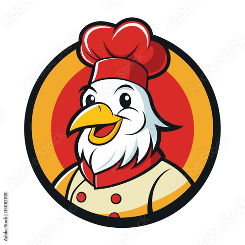 Cheerful chicken chef mascot logo designed for fast food restaurants to attract customers with fun and inviting imagery