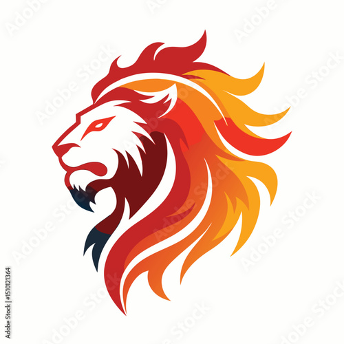 Abstract lion silhouette logo design featuring vibrant orange and red colors with flowing mane shapes for creative branding and visual identity purposes