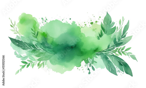 Watercolor floral background. Hand painted green watercolor blots.