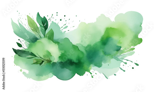 Watercolor floral background. Hand painted green watercolor blots.