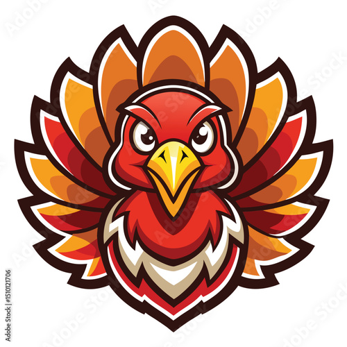 Creative turkey mascot logo design featuring vibrant colors and bold features, ideal for festive events and autumn-themed branding needs