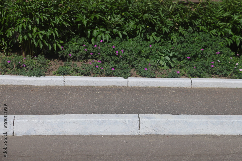 Obraz premium curb along the highway, asphalt and lawn along the road, minimalism 2