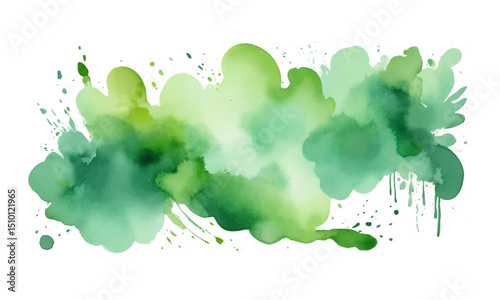 Abstract green watercolor splash on white background. Hand drawn illustration.