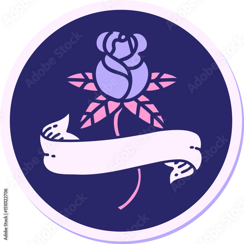 sticker of tattoo in traditional style of a rose and banner