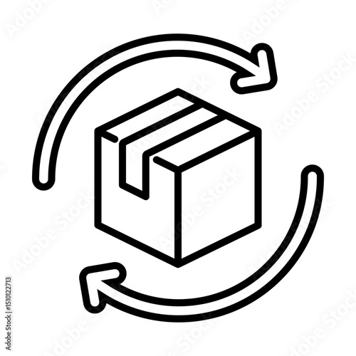 sustainable packaging conceptual icon, featuring a package box with cycling arrows