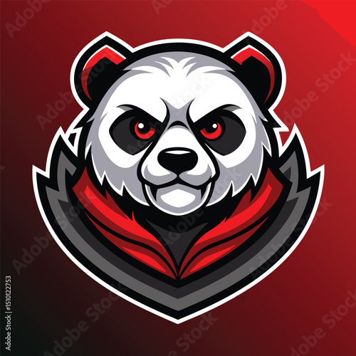 Panda esports logo mascot design featuring a fierce panda with red accents and sharp facial features ideal for a competitive gaming team identity